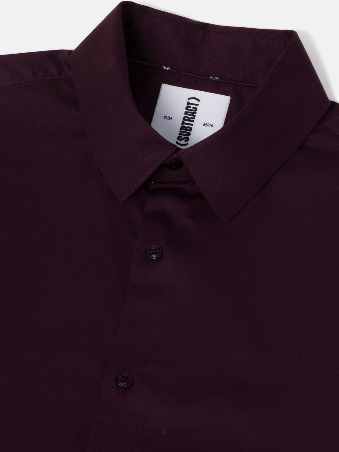 2 Way Stretch Satin Shirt in Wine- Slim Fit