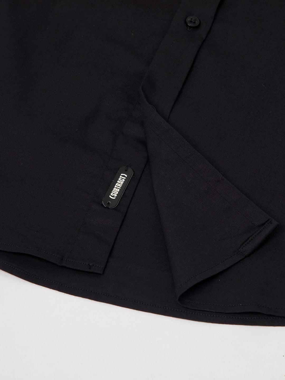 2 Way Stretch Cotton Shirt in Raven Black- Slim Fit