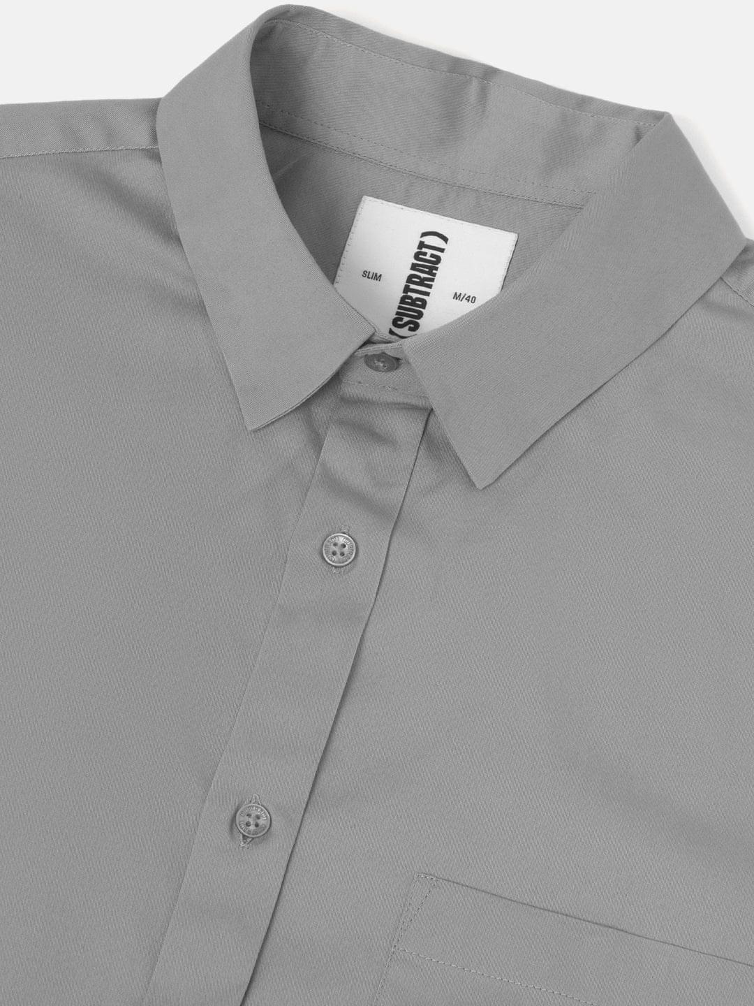 2 Way Stretch Cotton Shirt in Ash Grey- Slim Fit