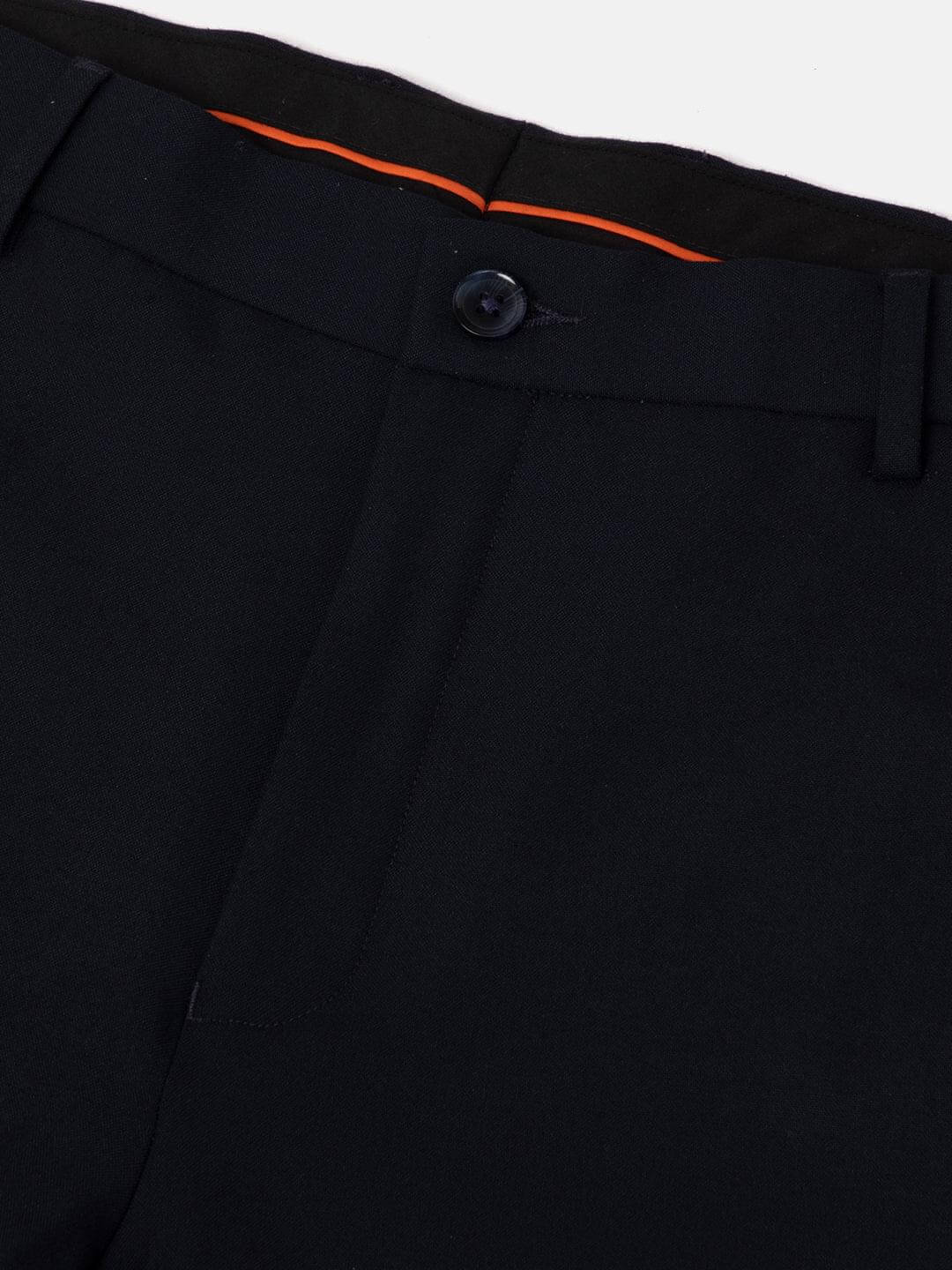 Flex Waist 4-Way Stretch Formal Trousers in Navy Blue- Slim Fit