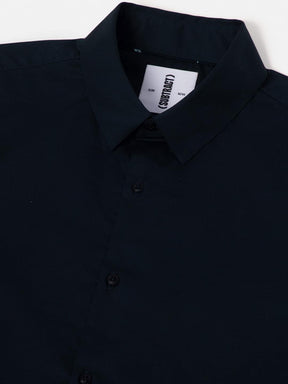 2 Way Stretch Satin Shirt in Midnight Blue- Slim Fit