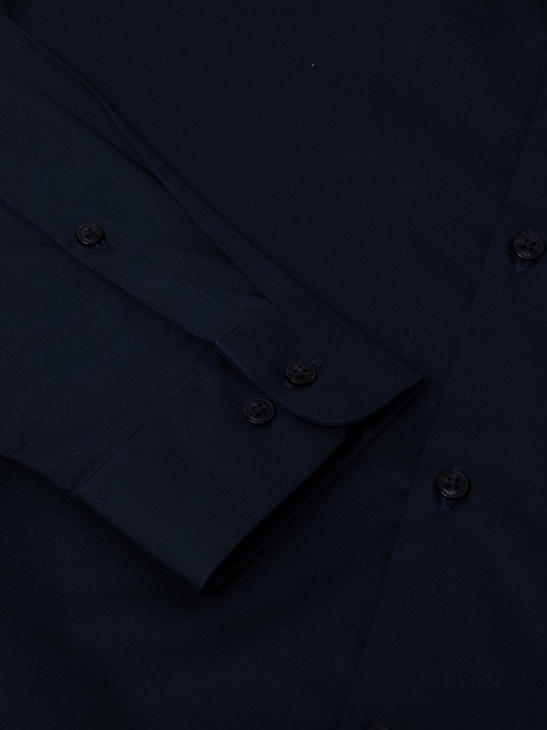 2 Way Stretch Satin Shirt in Midnight Blue- Slim Fit