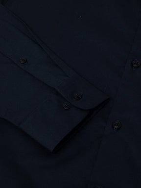 2 Way Stretch Satin Shirt in Midnight Blue- Slim Fit