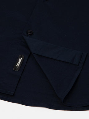 2 Way Stretch Satin Shirt in Midnight Blue- Slim Fit