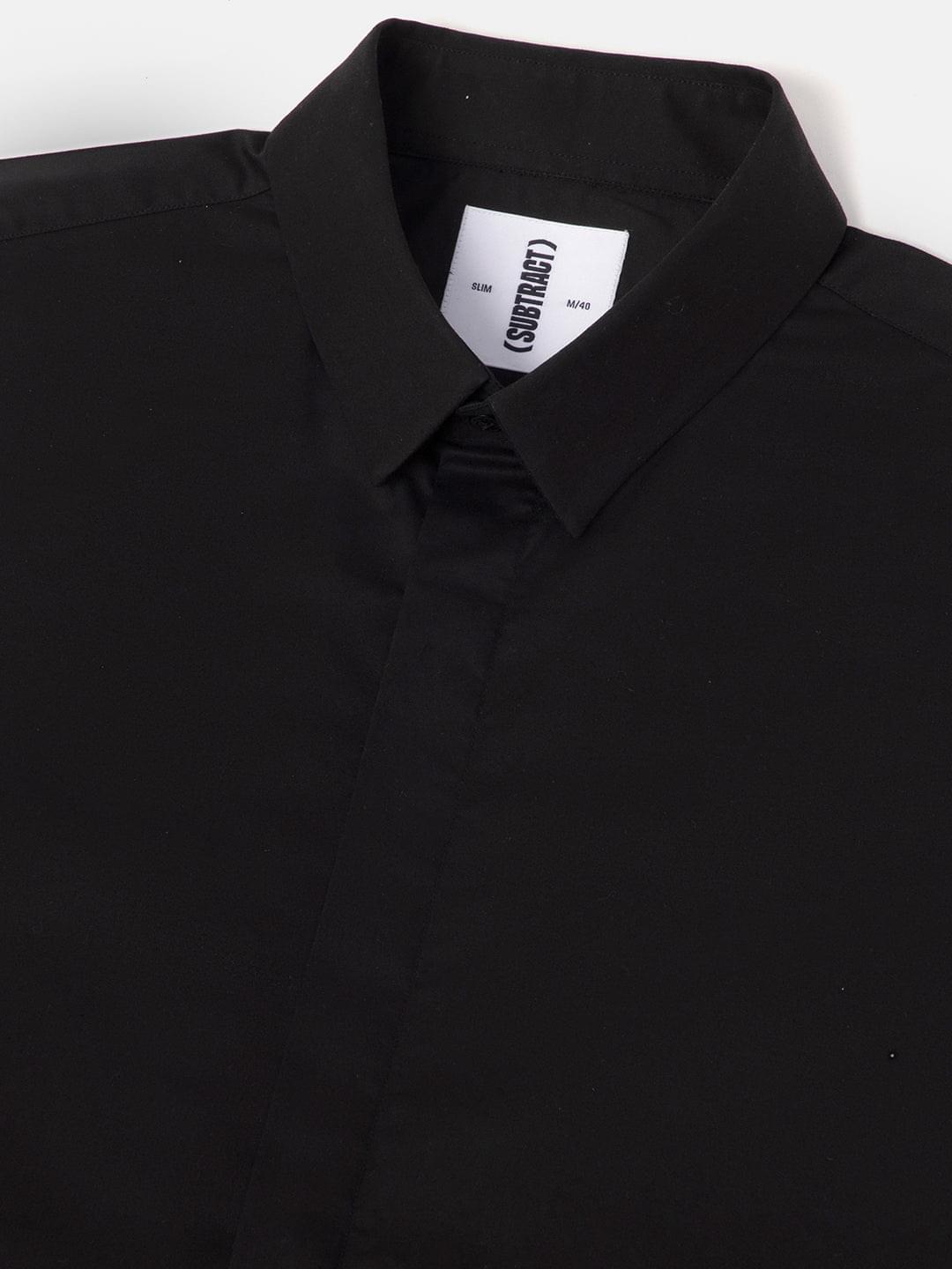 Satin Evening Shirt in Raven Black with Stretch - Slim Fit