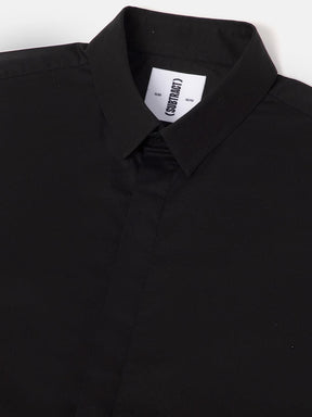 Satin Evening Shirt in Raven Black with Stretch - Slim Fit