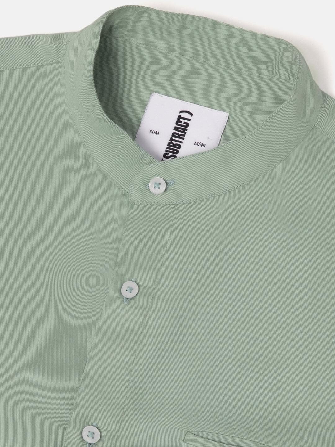 Cotton Tencel Shirt in Mint Green- Slim Fit