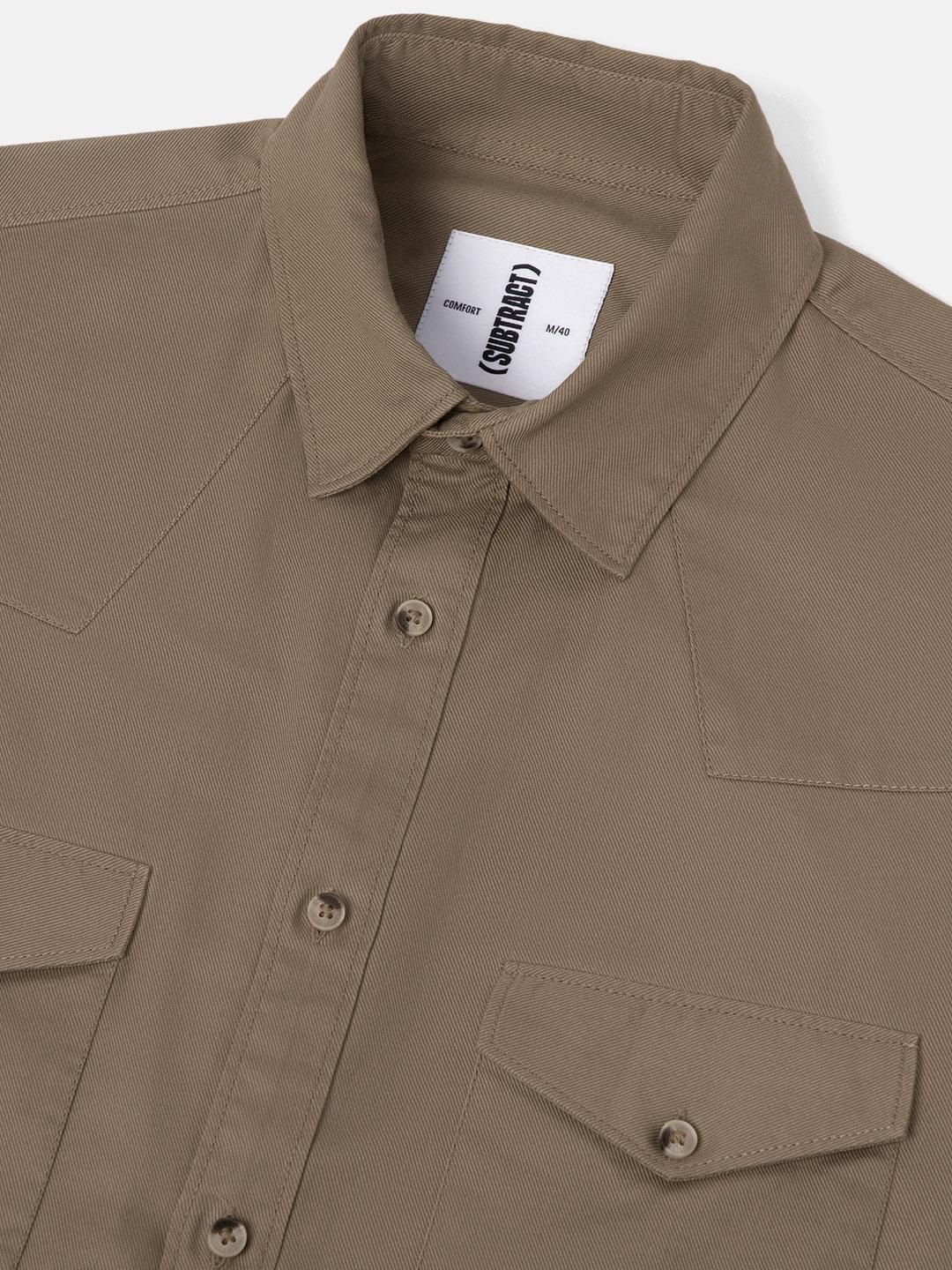 Double Pocket Cargo Shirt in Khaki- Comfort Fit