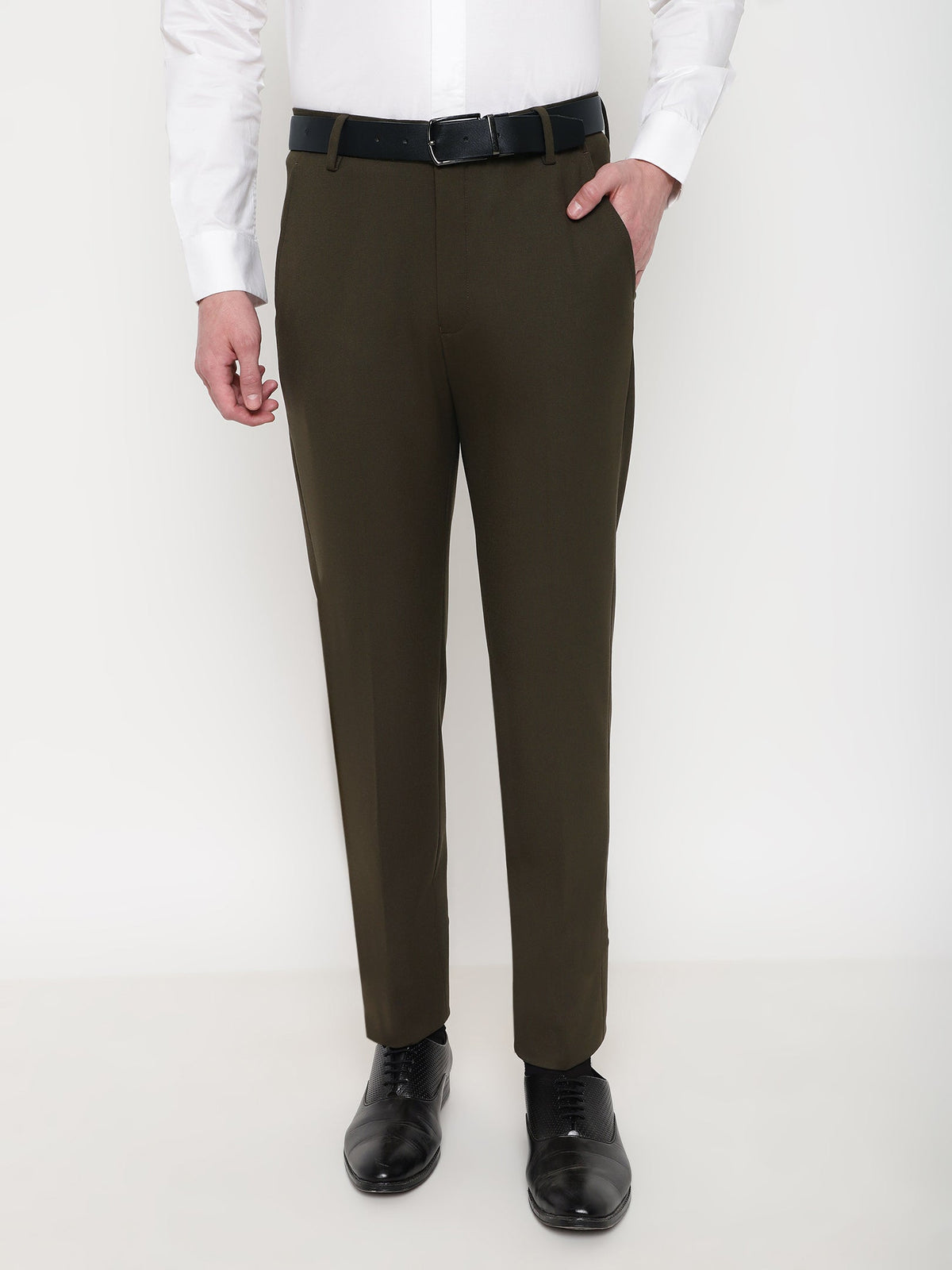 Flex Waist 4-Way Stretch Formal Trousers in Jade Olive- Slim Fit