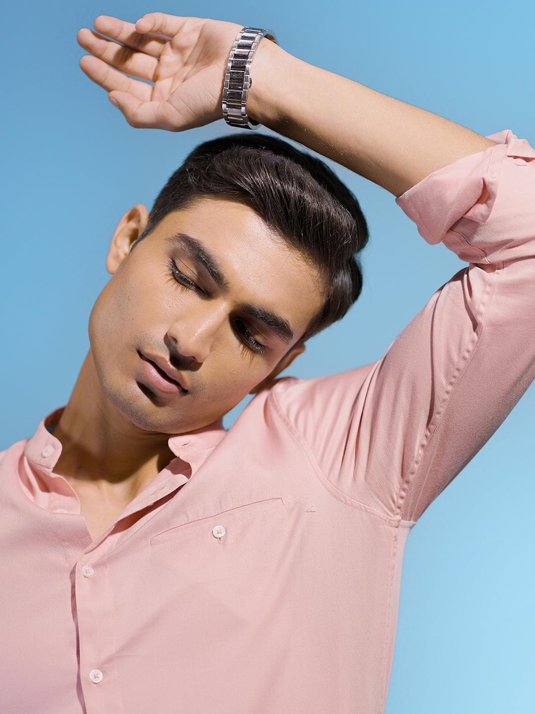 Cotton Tencel Shirt in Pink- Slim Fit