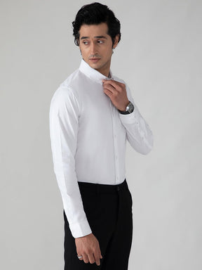 2 Way Stretch Dobby Shirt in White- Slim Fit