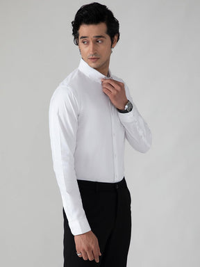 Dobby Evening Shirt in White with Stretch - Slim Fit
