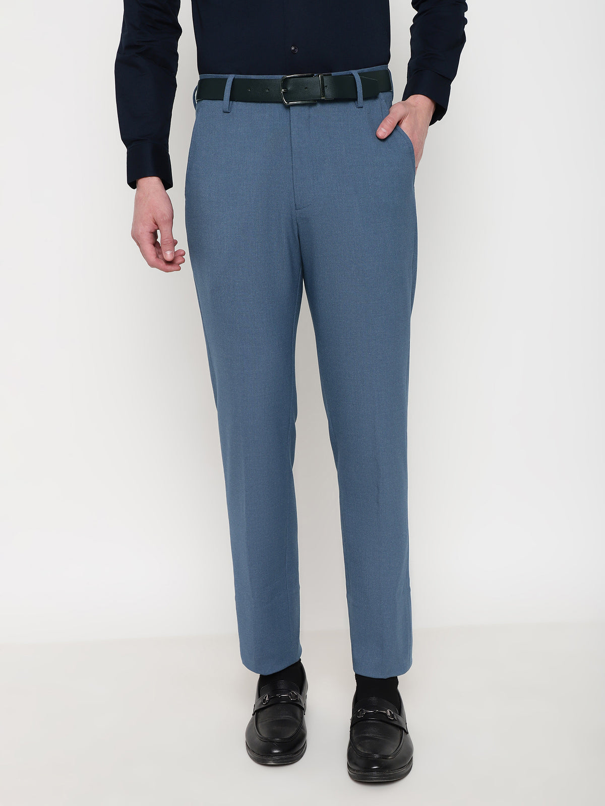 4-Way Stretch Formal Trousers in Steel Blue- Slim Fit