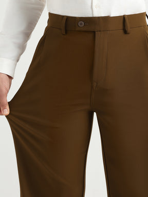 Japanese Poly-Lycra Pleated Wide Leg Trousers in Brown