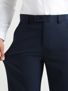 Japanese Poly-Lycra Pleated Wide Leg Trousers in Navy Blue