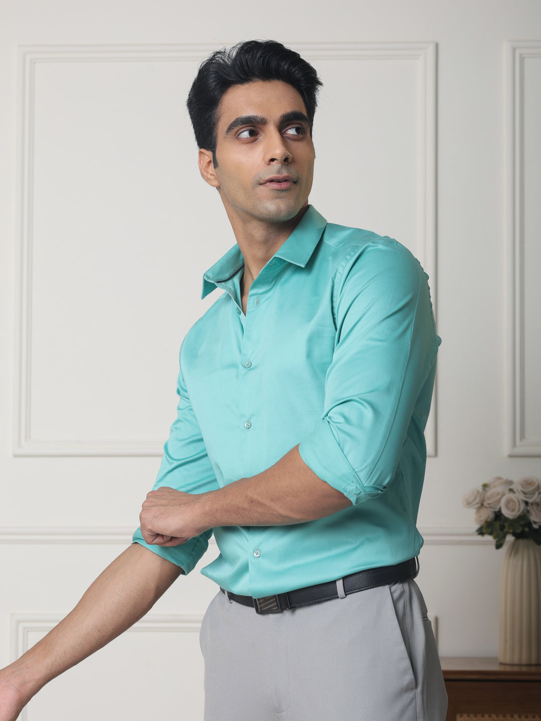 Luxestretch™ Mint Shirt & Movelite™ Steelgrey Trousers