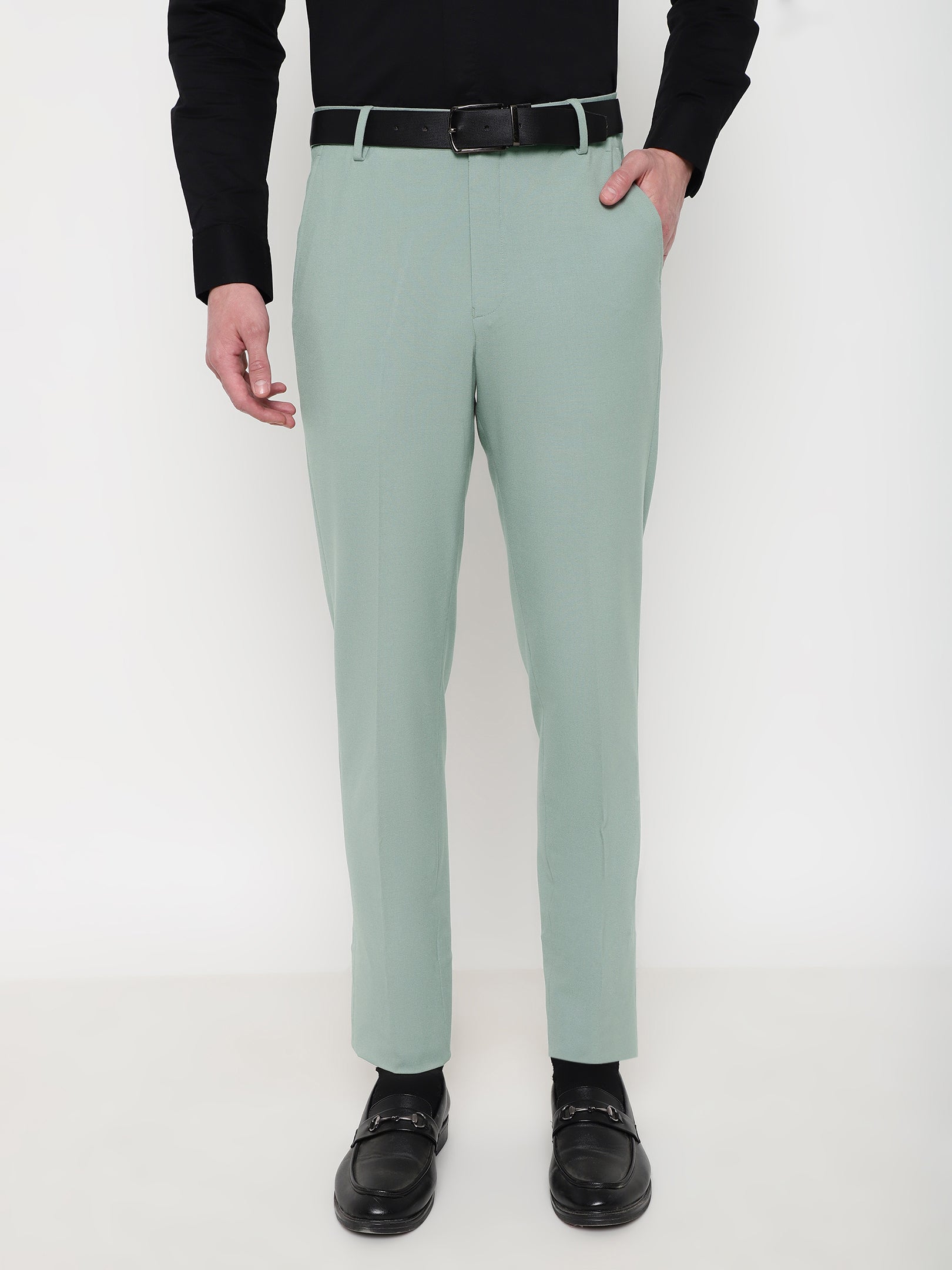 Selected SLIM OASIS LINEN PANTS Light Green Melange