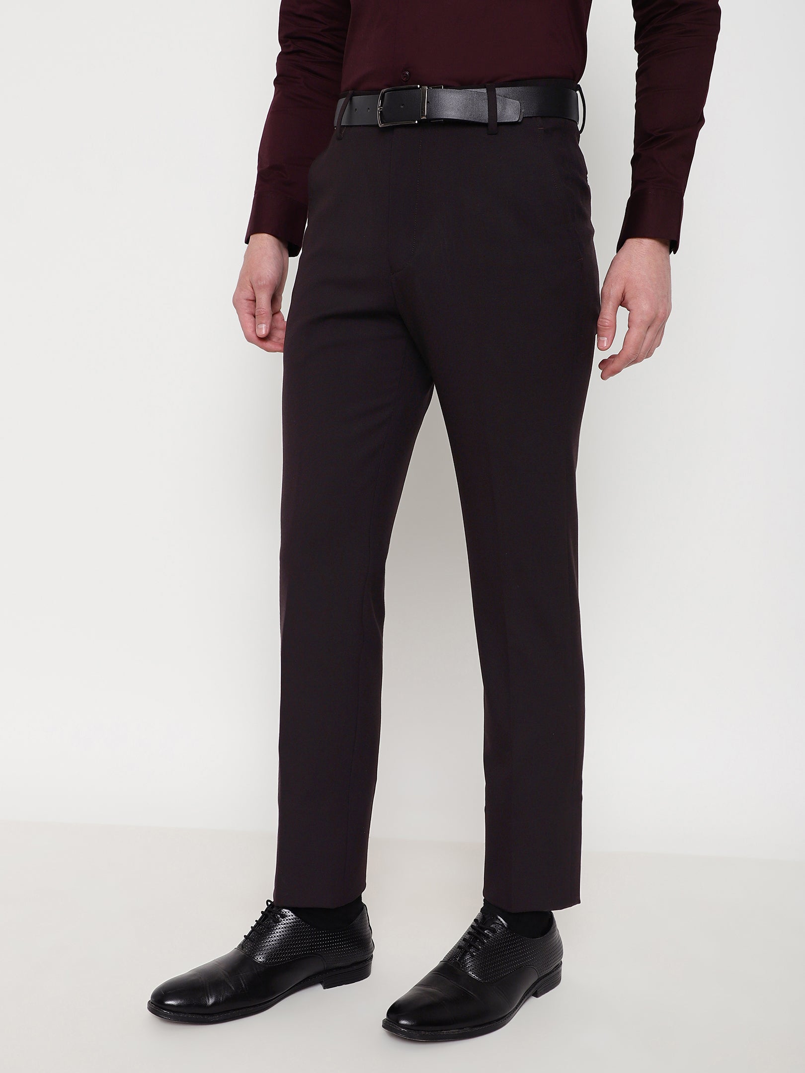 4-Way Stretch Formal Trousers in Dark Wine- Slim Fit