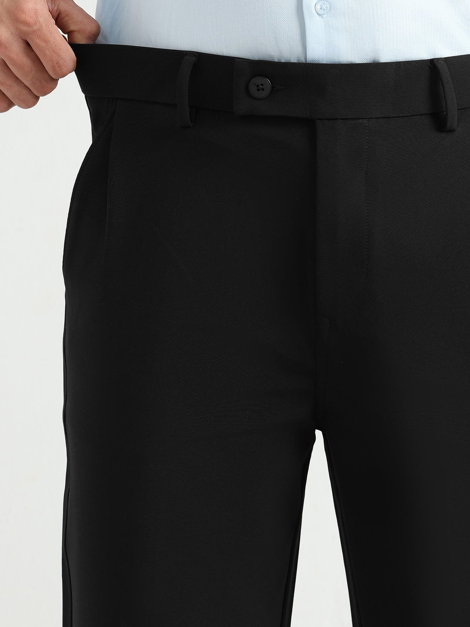 Japanese Poly-Lycra Pleated Wide Leg Trousers in Black