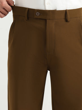 Japanese Poly-Lycra Pleated Wide Leg Trousers in Brown