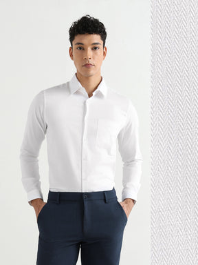 Herringbone Easy-Iron Formal Shirt in White