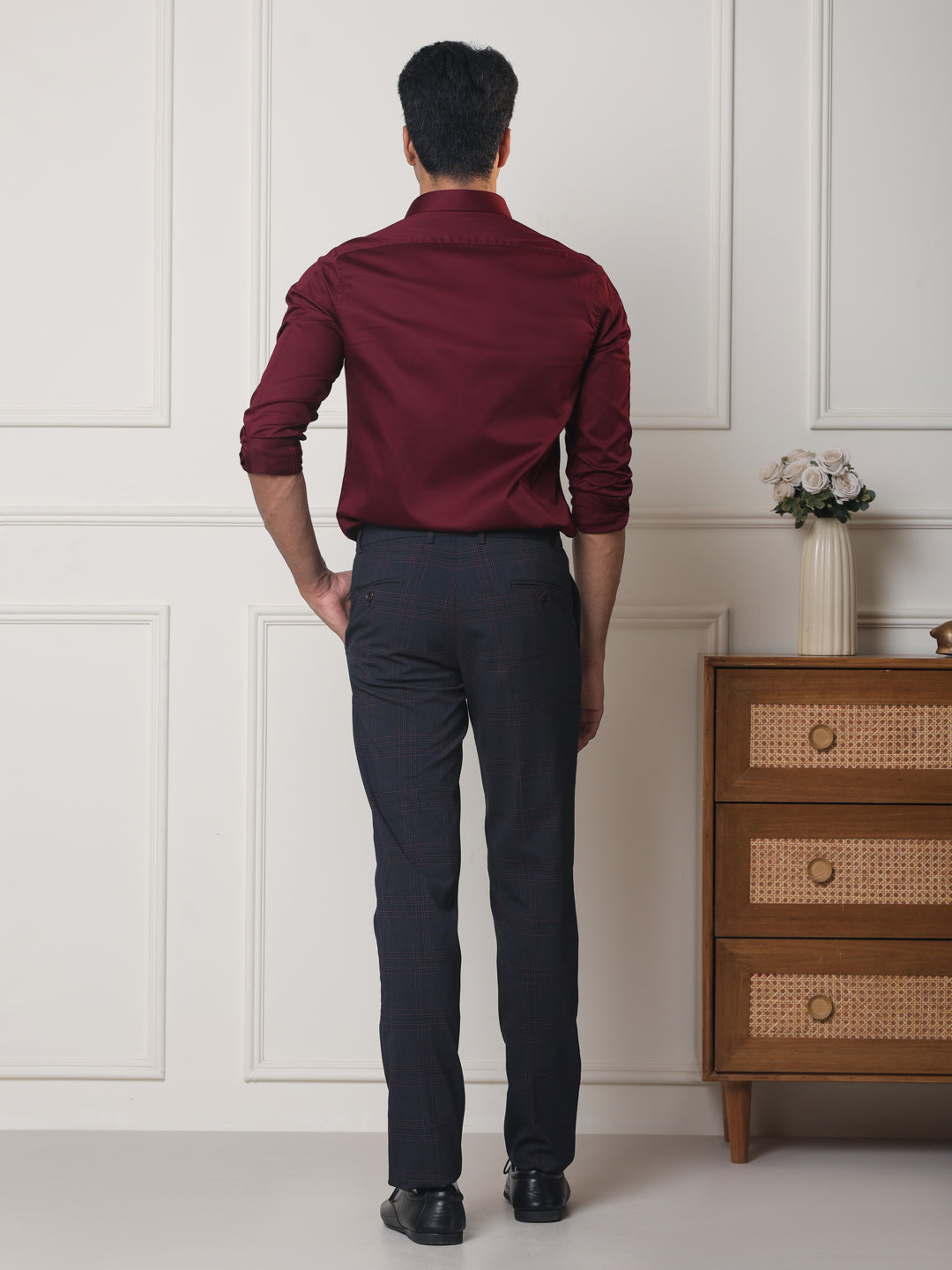 2 Way Stretch Satin Shirt in Maroon