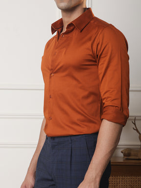 2 Way Stretch Satin Shirt in Copper
