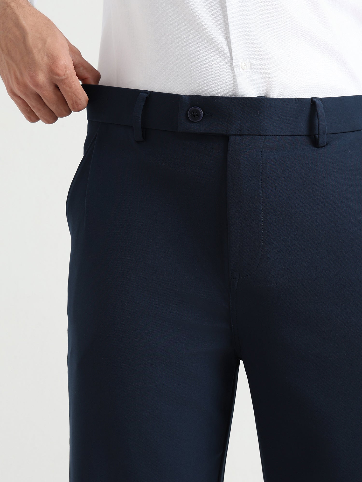 Japanese Poly-Lycra Pleated Wide Leg Trousers in Navy Blue