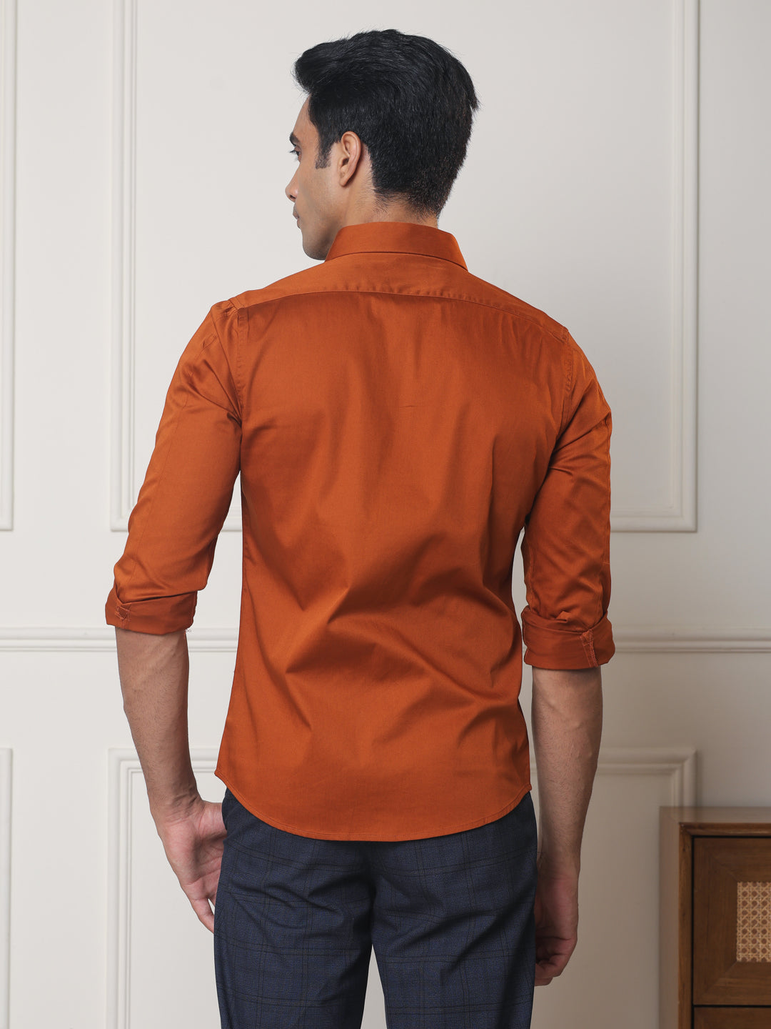 2 Way Stretch Satin Shirt in Copper