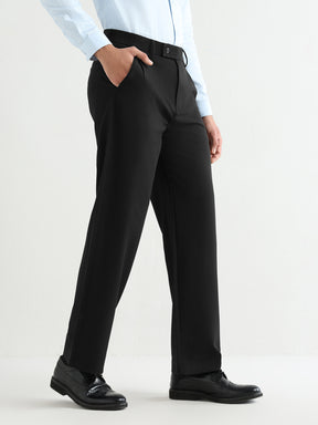 Japanese Poly-Lycra Pleated Wide Leg Trousers in Black