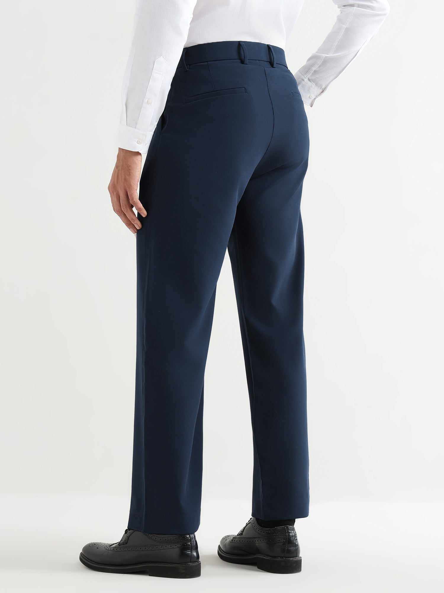 Japanese Poly-Lycra Pleated Wide Leg Trousers in Navy Blue