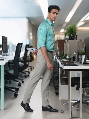 Flex Waist 4-Way Stretch Formal Trousers in Steel Grey - Slim Fit