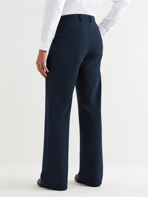Japanese 4-Way Stretch Pleated Wide Leg Trousers in Navy Blue