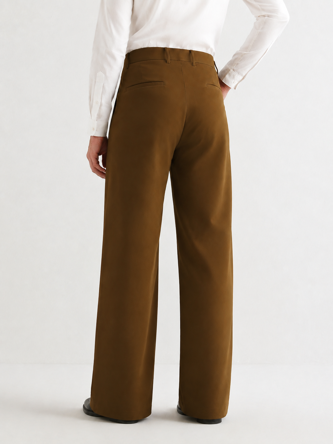 Japanese 4-Way Stretch Pleated Wide Leg Trousers in Brown