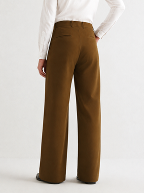 Japanese 4-Way Stretch Pleated Wide Leg Trousers in Brown