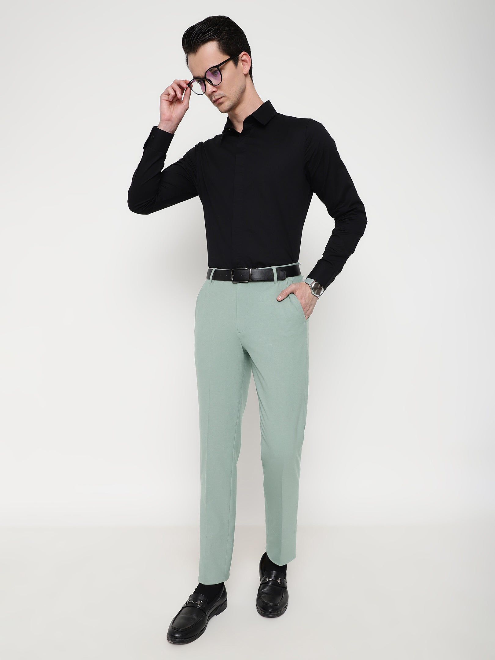 4-Way Stretch Formal Trousers in Mint Green- Slim Fit