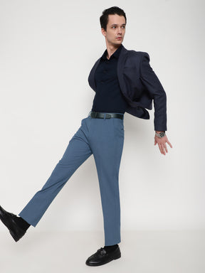 4-Way Stretch Formal Trousers in Steel Blue- Slim Fit