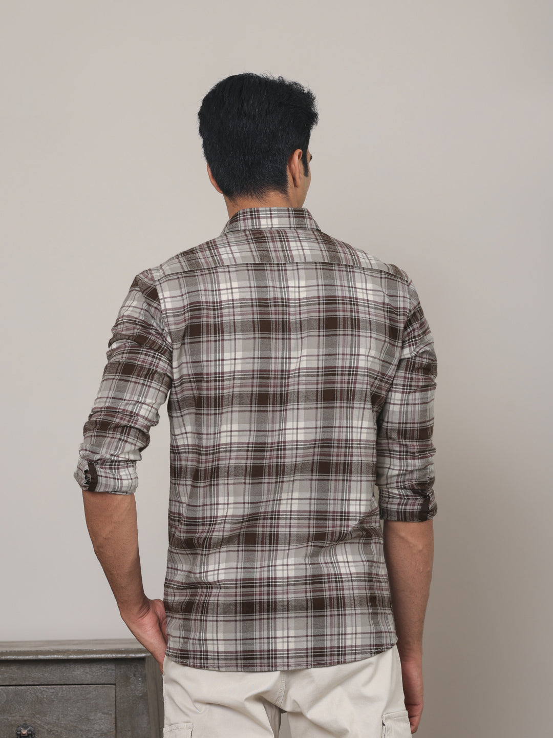 Cotton Checked Casual Shirt in Wine - Comfort Fit