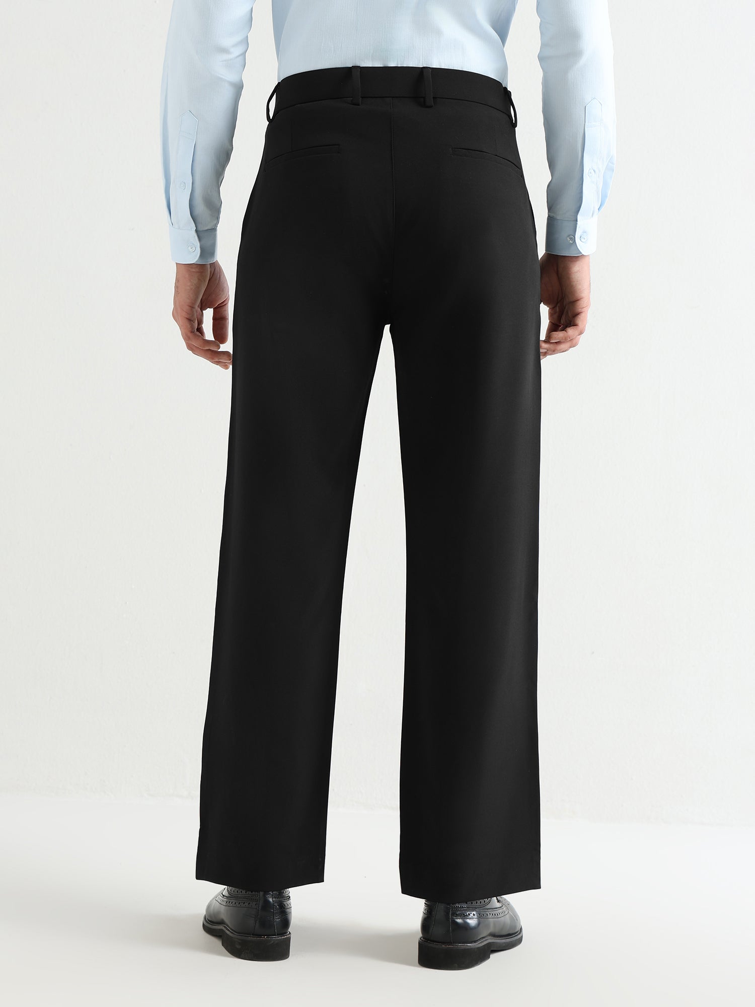 Japanese Poly-Lycra Pleated Wide Leg Trousers in Black