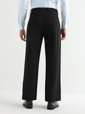 Japanese Poly-Lycra Pleated Wide Leg Trousers in Black