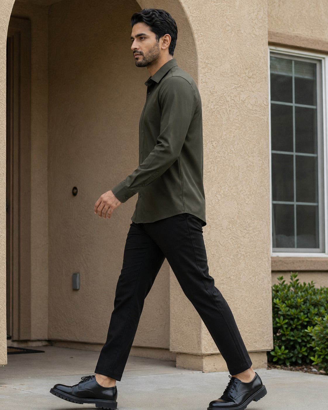 Subtract Men's Slim Fit Bonded Formal Shirt-Olive