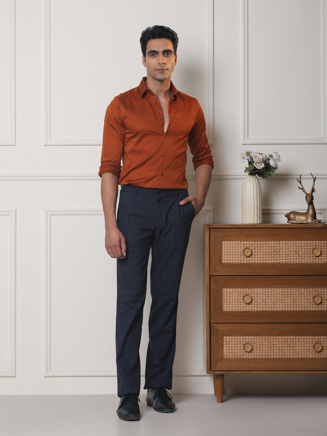 2 Way Stretch Satin Shirt in Copper