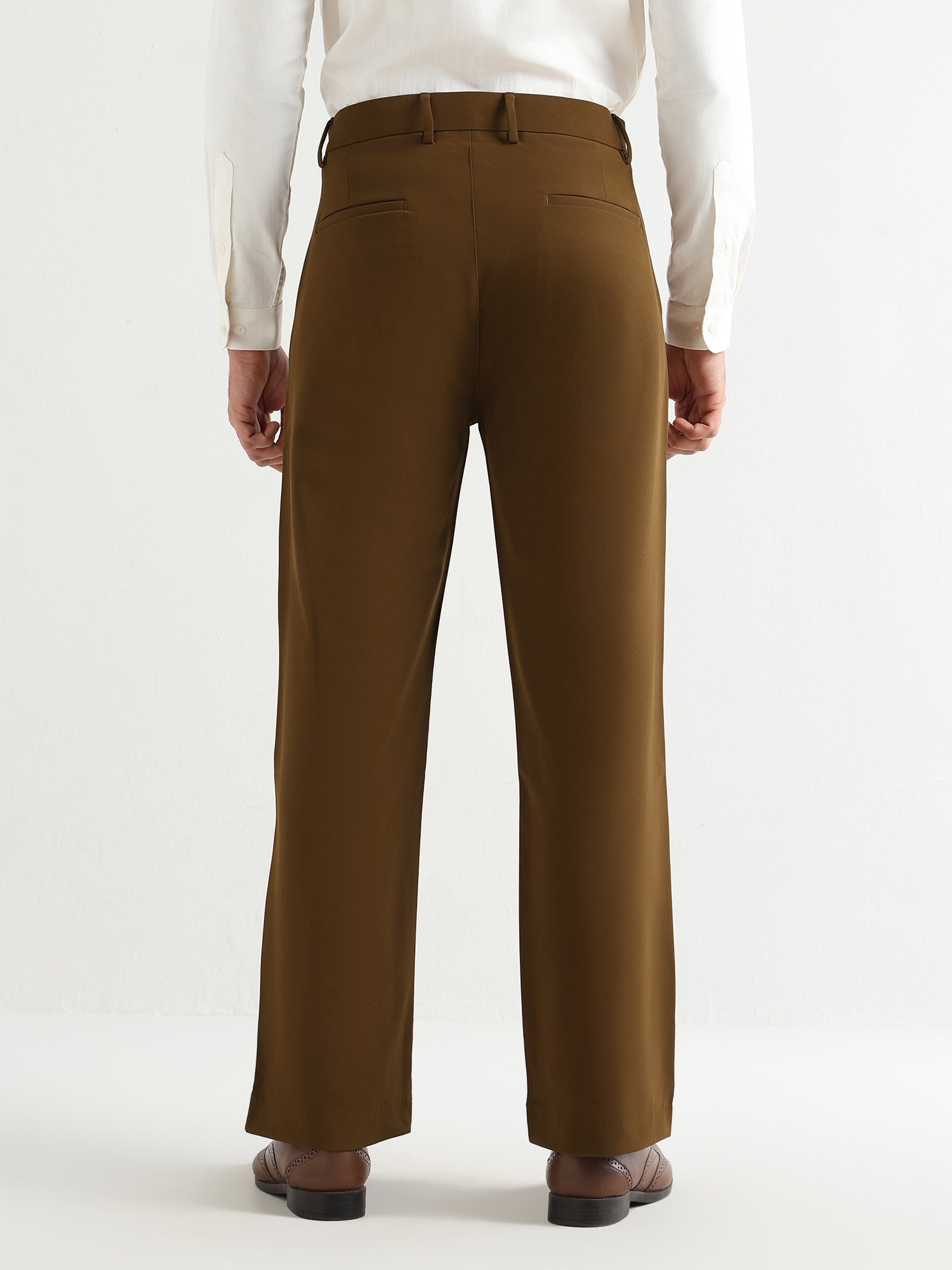 Japanese Poly-Lycra Pleated Wide Leg Trousers in Brown