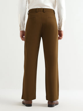 Japanese Poly-Lycra Pleated Wide Leg Trousers in Brown