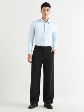Japanese 4-Way Stretch Pleated Wide Leg Trousers in Black