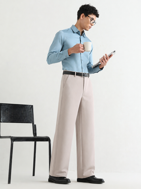 Japanese 4-Way Stretch Pleated Wide Leg Trousers in Grey