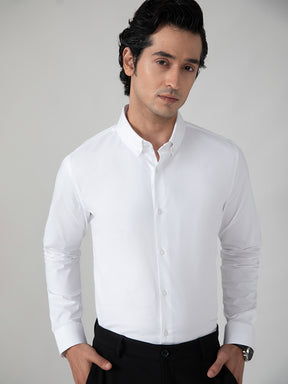 2 Way Stretch Dobby Shirt in White- Slim Fit
