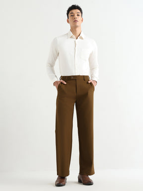 Japanese Poly-Lycra Pleated Wide Leg Trousers in Brown
