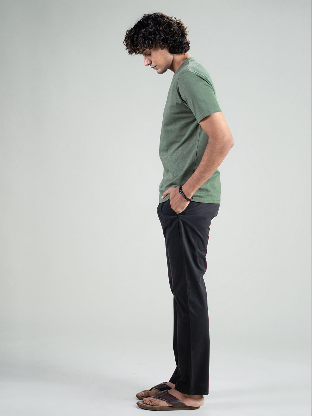 Slub V-neck T-shirt in Sage Green