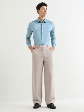 Japanese 4-Way Stretch Pleated Wide Leg Trousers in Grey